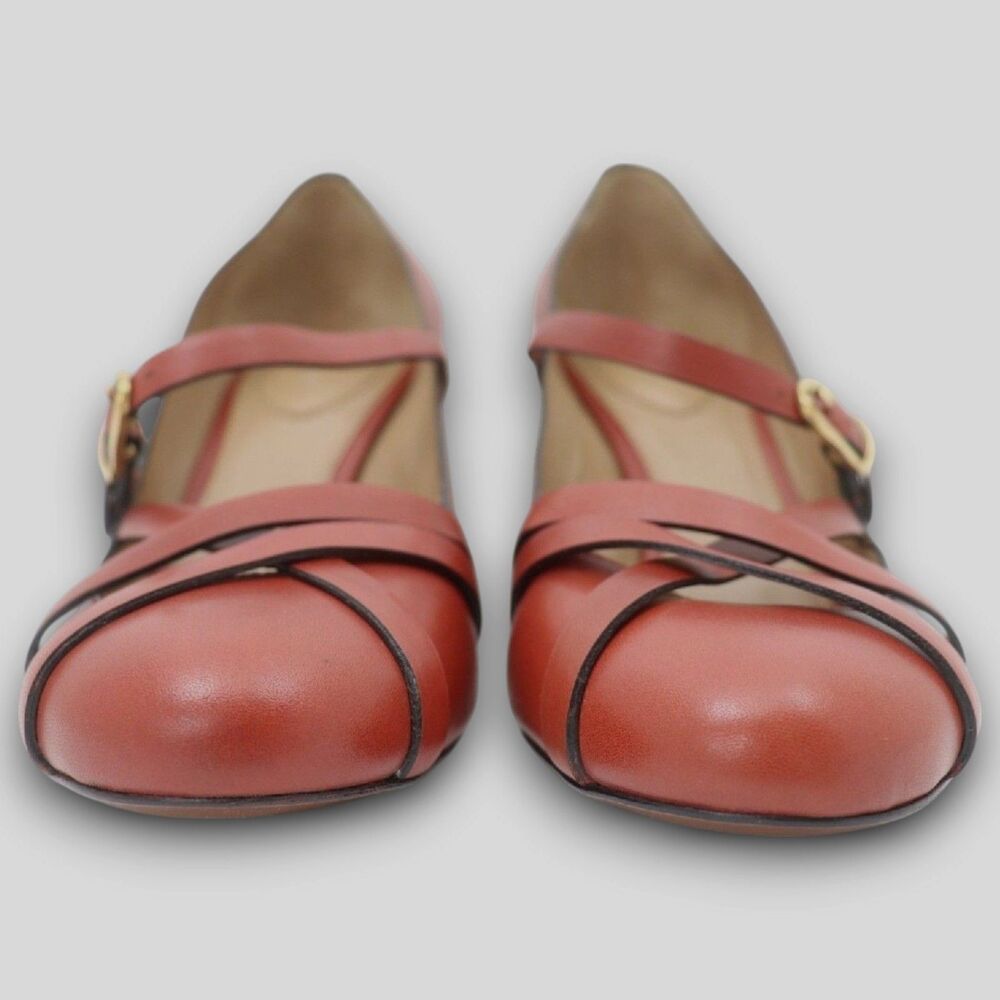 Chloé Leather Mary Jane Heels Terracotta Red Block Heels EU 37.5/US 7 Boxed EUC - Picture 3 of 13